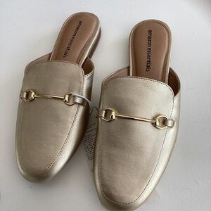 Gold Faux leather Slide Loafers Gold Horsebit Size 8 NWT
